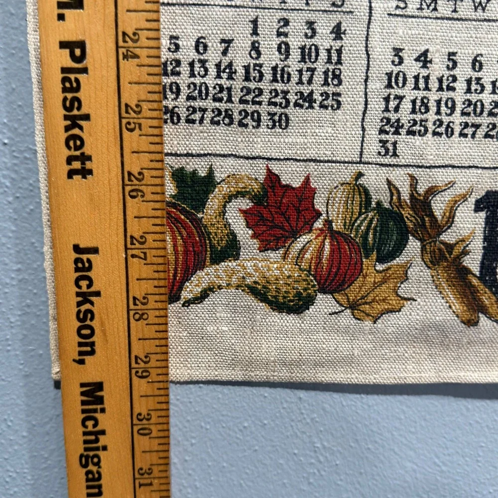 Vintage 1971 Linen Wall Hanging Calendar Rustic Red Barn Farm Scene 17x29